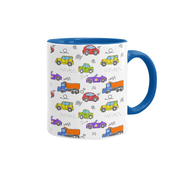 Colorful cars, Mug colored blue, ceramic, 330ml