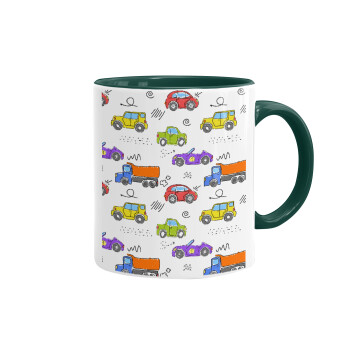Colorful cars, Mug colored green, ceramic, 330ml