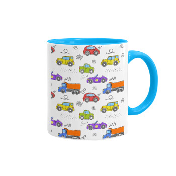 Colorful cars, Mug colored light blue, ceramic, 330ml