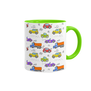 Colorful cars, Mug colored light green, ceramic, 330ml