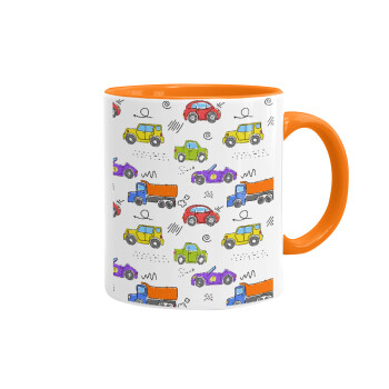 Colorful cars, Mug colored orange, ceramic, 330ml
