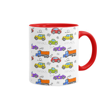 Colorful cars, Mug colored red, ceramic, 330ml