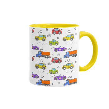 Colorful cars, Mug colored yellow, ceramic, 330ml
