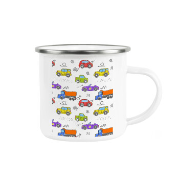 Colorful cars, Metallic enamel cup white 360ml