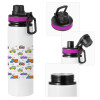 Metallic water bottle with safety lid, 850ml aluminum