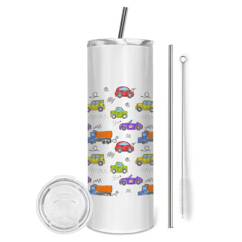 Colorful cars, Tumbler stainless steel 600ml, with metal straw & cleaning brush