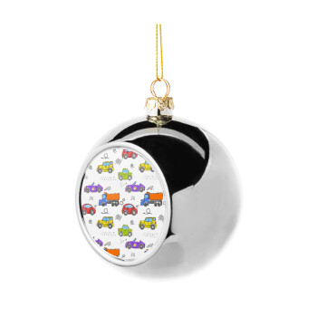Colorful cars, Silver 8cm Christmas tree ball ornament