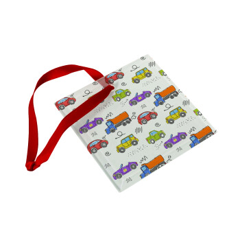 Colorful cars, Christmas ornament, glass square ornament 9x9cm