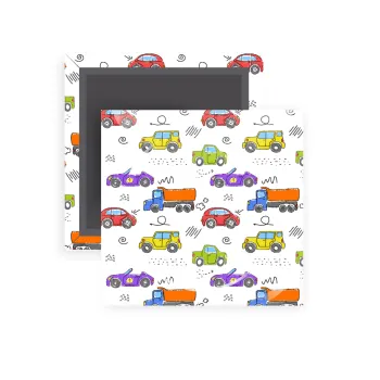 Colorful cars, Μαγνητάκι ψυγείου τετράγωνο διάστασης 5x5cm