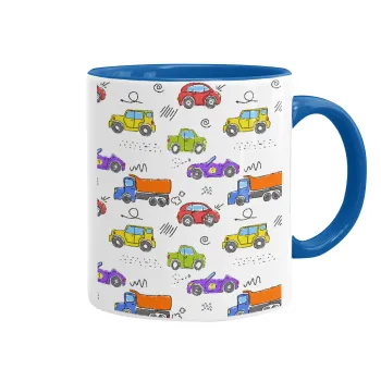 Colorful cars, Mug colored blue, ceramic, 330ml