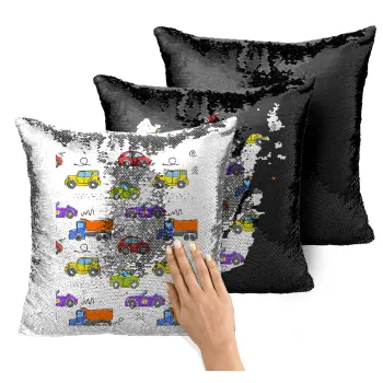 Αμαξάκια, Μαξιλάρι καναπέ Μαγικό Μαύρο με πούλιες 40x40cm περιέχεται το γέμισμα