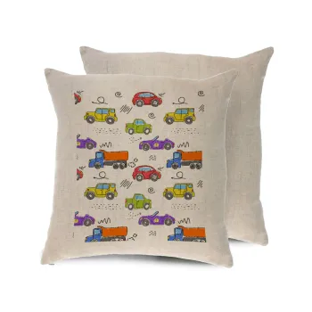Colorful cars, Μαξιλάρι καναπέ ΛΙΝΟ 40x40cm περιέχεται το  γέμισμα