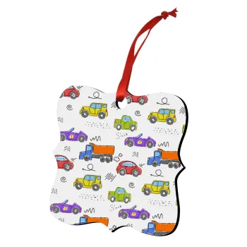 Colorful cars, Christmas ornament polygon wooden 7.5cm