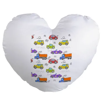 Colorful cars, Μαξιλάρι καναπέ καρδιά 40x40cm περιέχεται το  γέμισμα
