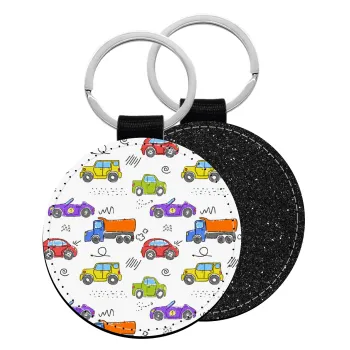 Colorful cars, Μπρελόκ Δερματίνη, στρογγυλό ΜΑΥΡΟ (5cm)