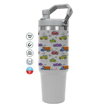 Colorful cars, GREY color, 890ml (30oz) stainless Steel Tumbler with Handle