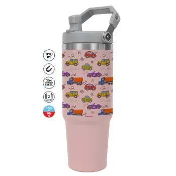 Colorful cars, Pink color, 890ml (30oz) stainless Steel Tumbler with Handle