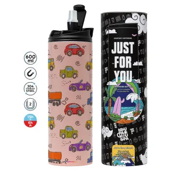 Colorful cars, Tumbler stainless steel PINK 600ml