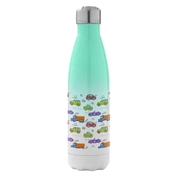 Colorful cars, Metal mug thermos Green/White (Stainless steel), double wall, 500ml
