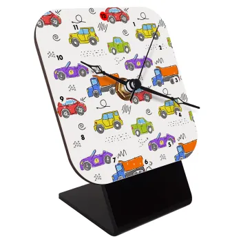Colorful cars, Quartz Wooden table clock with hands (10cm)