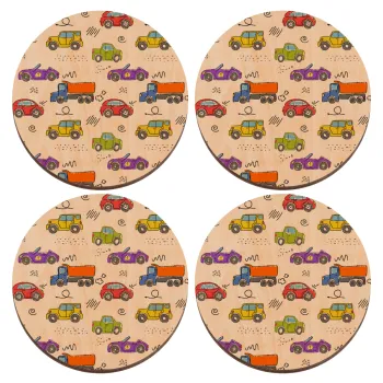 Colorful cars, ΣΕΤ x4 Σουβέρ ξύλινα στρογγυλά plywood (9cm)