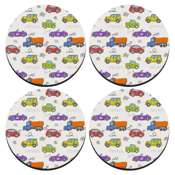 Αμαξάκια, ΣΕΤ 4 Σουβέρ ξύλινα στρογγυλά (9cm)