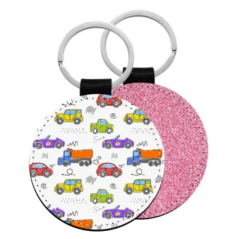 Αμαξάκια, Μπρελόκ Δερματίνη, στρογγυλό ΡΟΖ (5cm)