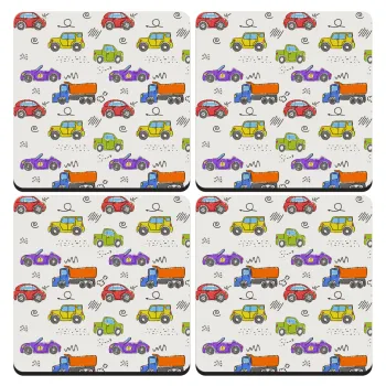 Colorful cars, ΣΕΤ 4 Σουβέρ ξύλινα τετράγωνα (9cm)