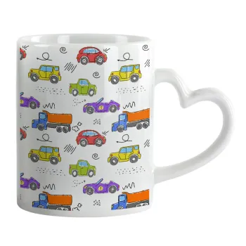 Colorful cars, Mug heart handle, ceramic, 330ml