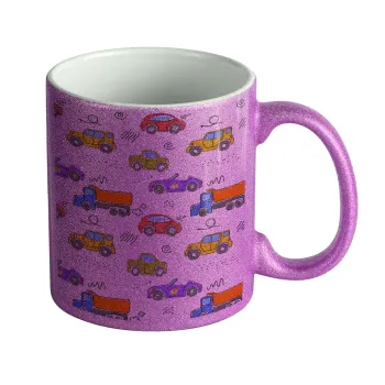 Αμαξάκια, Κούπα Μωβ Glitter που γυαλίζει, κεραμική, 330ml