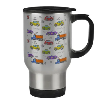 Colorful cars, Stainless steel travel mug with lid, double wall 450ml
