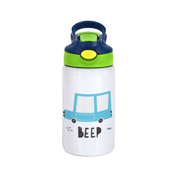 Car BEEP..., Παιδικό παγούρι θερμό, ανοξείδωτο, με καλαμάκι ασφαλείας, πράσινο/μπλε (350ml)