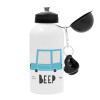 Car BEEP..., Metal water bottle, White, aluminum 500ml