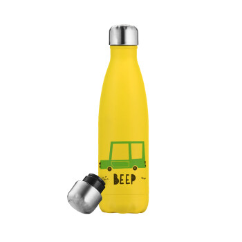 Car BEEP..., Μεταλλικό παγούρι θερμός Κίτρινος (Stainless steel), διπλού τοιχώματος, 500ml