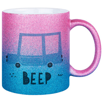 Car BEEP..., Κούπα Χρυσή/Μπλε Glitter, κεραμική, 330ml