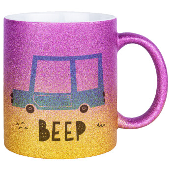 Car BEEP..., Κούπα Χρυσή/Ροζ Glitter, κεραμική, 330ml
