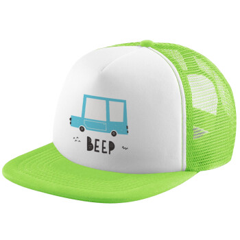 Car BEEP..., Καπέλο Soft Trucker με Δίχτυ Πράσινο/Λευκό