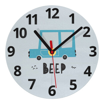 Car BEEP..., Ρολόι τοίχου γυάλινο (20cm)
