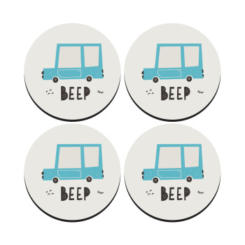 Car BEEP..., SET of 4 round wooden coasters (9cm)