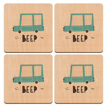 Car BEEP..., ΣΕΤ x4 Σουβέρ ξύλινα τετράγωνα plywood (9cm)