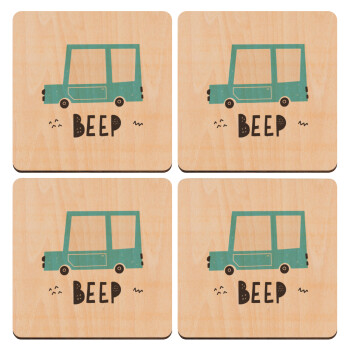 Car BEEP..., ΣΕΤ x4 Σουβέρ ξύλινα τετράγωνα plywood (9cm)