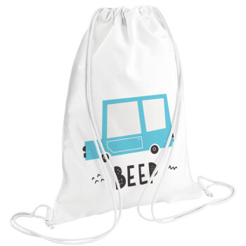 Car BEEP..., Τσάντα πλάτης πουγκί GYMBAG λευκή (28x40cm)