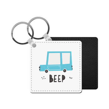 Car BEEP..., Μπρελόκ Δερματίνη, τετράγωνο ΜΑΥΡΟ (5x5cm)