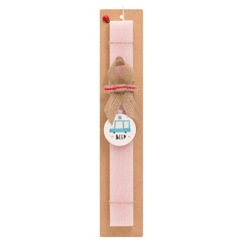 Car BEEP..., Easter Set, wooden keychain & scented flat Easter candle (30cm) (PINK)