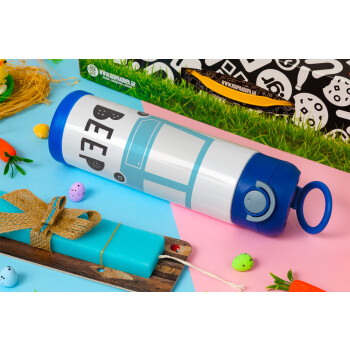 Car BEEP..., Easter candle, Childrens hot water bottle, stainless steel, with safety straw, BLUE (500ml)