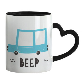 Car BEEP..., Mug heart black handle, ceramic, 330ml