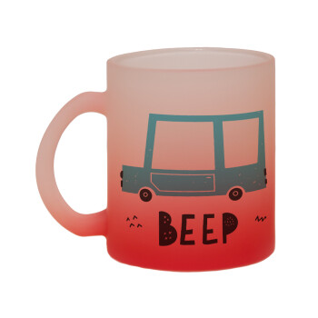 Car BEEP..., Κούπα γυάλινη δίχρωμη με βάση το κόκκινο ματ, 330ml