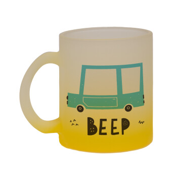 Car BEEP..., Κούπα γυάλινη δίχρωμη με βάση το κίτρινο ματ, 330ml