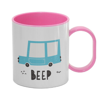 Car BEEP..., Κούπα (πλαστική) (BPA-FREE) Polymer Ροζ για παιδιά, 330ml