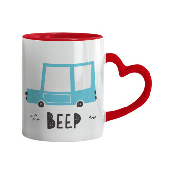 Car BEEP..., Mug heart red handle, ceramic, 330ml